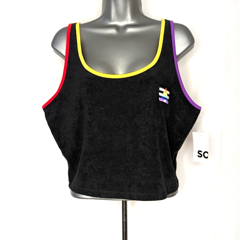 So Sonoma Crop Tank Top XL Jr. Black w Rainbow
